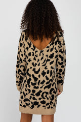 Taupe Leopard Turtleneck Sweater Dress