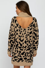 Taupe Leopard Turtleneck Maternity Sweater Dress