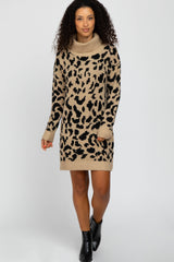 Taupe Leopard Turtleneck Sweater Dress