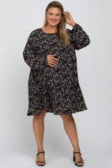 Black Floral Ruffle Hem Maternity Plus Dress