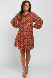 Rust Floral Ruffle Hem Maternity Dress