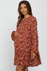 Rust Floral Ruffle Hem Maternity Dress