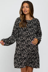 Black Floral Ruffle Hem Maternity Dress