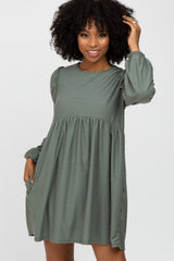 Olive Swiss Dot Maternity Dress