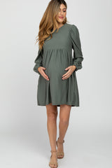 Olive Swiss Dot Maternity Dress