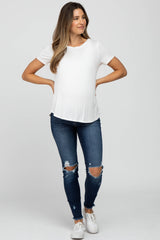 Navy Distressed Fringe Hem Maternity Jeans