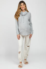 Cream Heathered Distressed Maternity Joggers