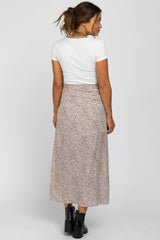 White Leopard Print Side Button Maternity Maxi Skirt