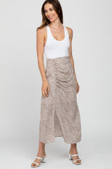 White Leopard Print Side Button Maternity Maxi Skirt