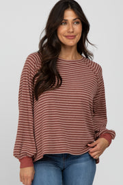 Rust Striped Bubble Sleeve Top