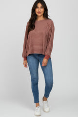 Rust Striped Bubble Sleeve Top