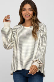 Ivory Striped Bubble Sleeve Maternity Top