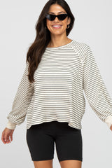 Ivory Striped Bubble Sleeve Top