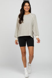 Ivory Striped Bubble Sleeve Top