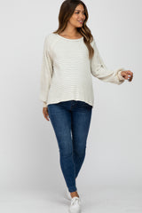 Heather Grey Striped Bubble Sleeve Maternity Top