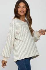 Heather Grey Striped Bubble Sleeve Maternity Top