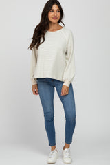 Heather Grey Striped Bubble Sleeve Top