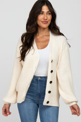 Cream Basic Chunky Knit Cardigan