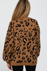 Camel Leopard Print Knit Maternity Sweater