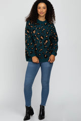 Teal Leopard Print Knit Sweater