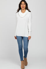 Ivory Brushed Knit Cowl Neck Long Sleeve Top