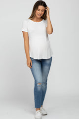 Blue Distressed Raw Hem Maternity Jeans