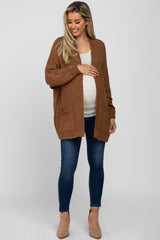 Brown Cuff Sleeve Maternity Cardigan