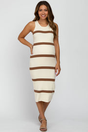 Ivory Striped Sleeveless Sweater Maternity Midi Dress