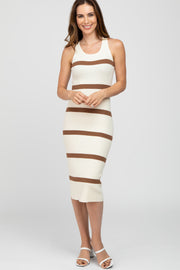 Ivory Striped Sleeveless Sweater Midi Dress