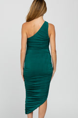 Forest Green One Shoulder Ruched Side Maternity Midi Dress