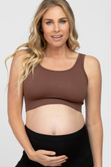 Mocha Ribbed Seamless Cross Back Maternity Sports Bra