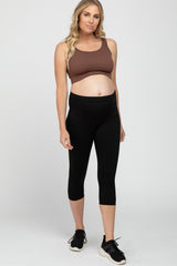 Mocha Ribbed Seamless Cross Back Maternity Sports Bra