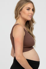 Mocha Ribbed Seamless Cross Back Maternity Sports Bra