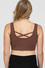 Mocha Ribbed Seamless Cross Back Maternity Sports Bra