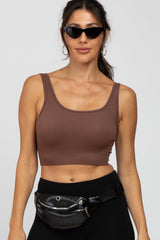 Mocha Ribbed Seamless Cross Back Maternity Sports Bra