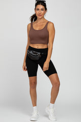 Mocha Ribbed Seamless Cross Back Sports Bra