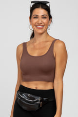 Mocha Ribbed Seamless Cross Back Sports Bra