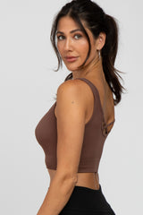 Mocha Ribbed Seamless Cross Back Sports Bra