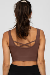 Mocha Ribbed Seamless Cross Back Sports Bra