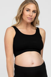 Black Ribbed Seamless Cross Back Maternity Sports Bra