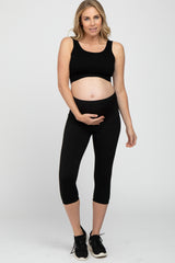 Black Ribbed Seamless Cross Back Maternity Sports Bra