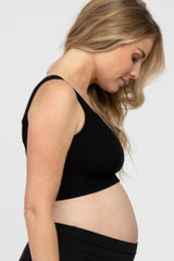 Black Ribbed Seamless Cross Back Maternity Sports Bra