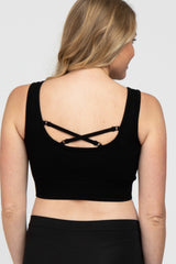 Black Ribbed Seamless Cross Back Maternity Sports Bra