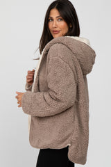 Taupe Sherpa Fleece Hooded Jacket