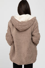 Taupe Sherpa Fleece Hooded Jacket