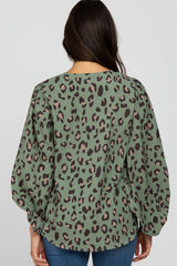 Olive Animal Print Balloon Sleeve Blouse