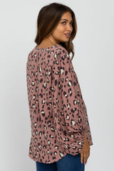 Mauve Animal Print Balloon Sleeve Maternity Blouse