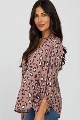 Mauve Animal Print Balloon Sleeve Blouse