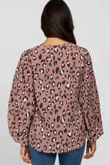 Mauve Animal Print Balloon Sleeve Blouse