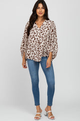 Cream Animal Print Balloon Sleeve Blouse